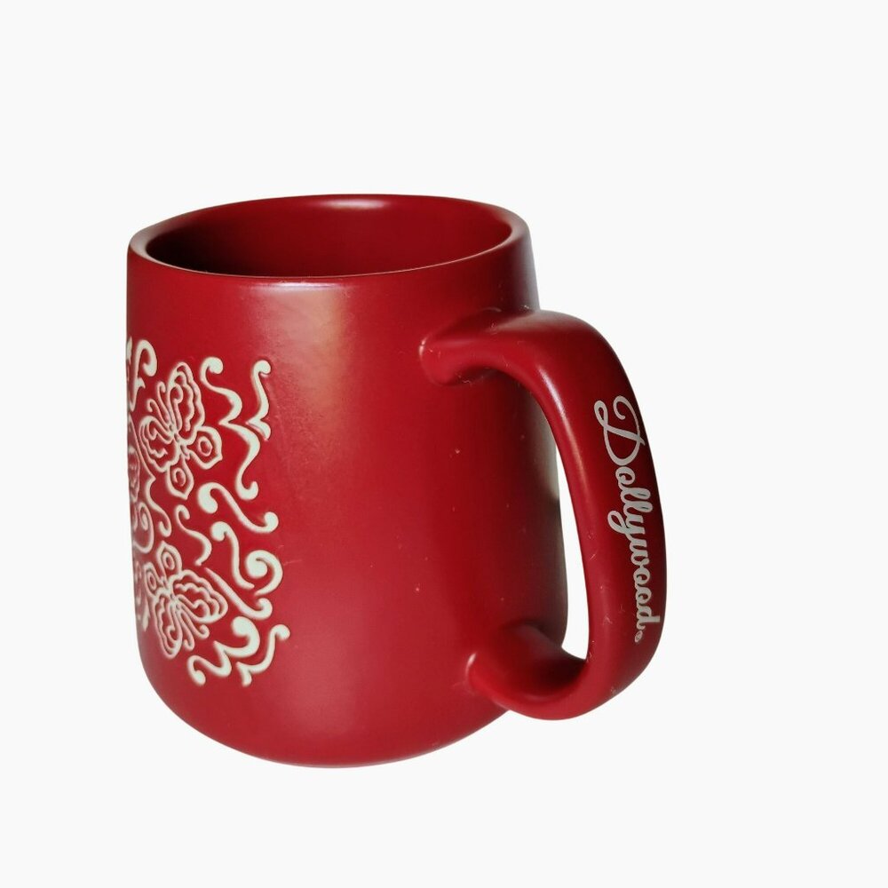 Matte Red Dollywood Embossed Butterflies  Coffee Mug, Large Ceramic Souvenir